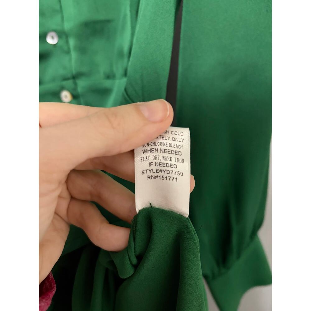 Modcloth Gilli Green Satin Long Sleeve Button-down Party A-line Dress M - Picture 4 of 9